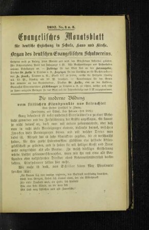 ¬Die¬ moderne Bildung : vom sittlichen Standpunkte aus betrachtet ; (Fortsetzung und Schluß, siehe Februar-Heft 1892)