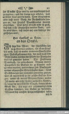Der Curfürst zu Trier an das Orakel