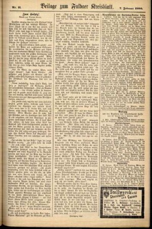 Zweite Ausgabe vom Samstag, den 07. Februar 1880.