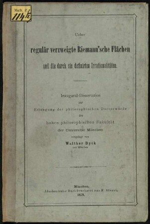Über regulär verzweigte Riemannsche Flächen und die durch sie definirten Irrationalitäten
