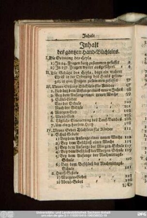 Inhalt des gantzen Hand-Büchleins.