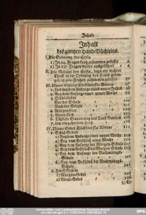 Inhalt des gantzen Hand-Büchleins.