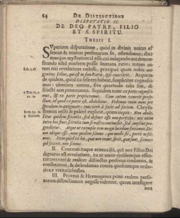 Disputatio II. De Deo Patre, Filio Et S. Spiritu.