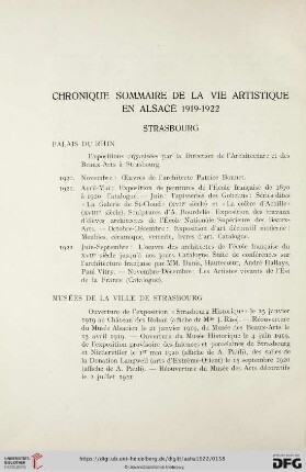 Chronique sommaire de la vie artistique en alsace. 1919-1922