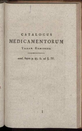IV. Catalogus Medicamentorum Taxam Exhibens.