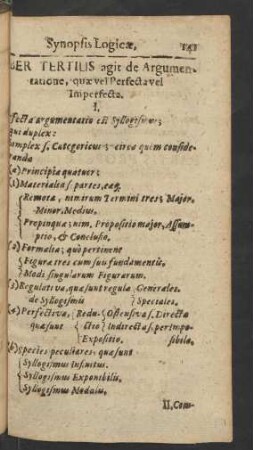 Liber Tertius agit de Argumentatione, quae vel Perfecta vel Imperfecta.