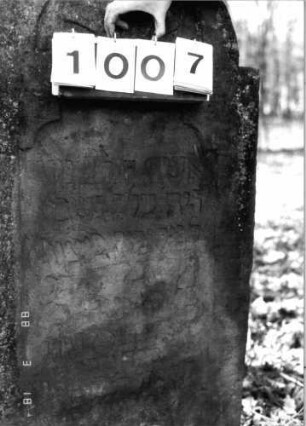Grabstein 1007 (Index: 99902675) Material: Sandstein Zustand: stark verwittert Maße HxBxT: 134x61x9 cm: Grabstein 1007 (Detailaufnahme)