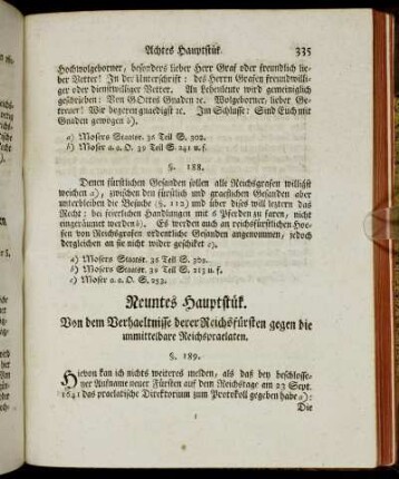 Neuntes Hauptstük. Von dem Verhaeltnisse derer Reichsfürsten gegen die unmittelbare Reichspraelaten