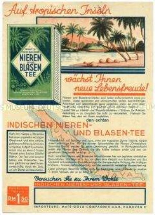 Werbeblatt für einen Nieren- und Blasen-Tee aus Indien