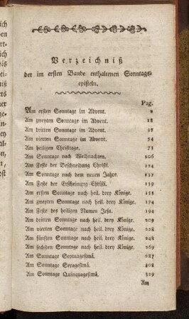 Verzeichniß der im ersten Bande enthaltenen Sonntagsepisteln.