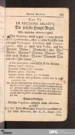 Cap. VI. De Rectione Ablativi. Die sechste Haupt-Regul