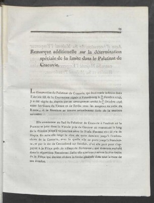 Remarque additionelle sur la détermination spéciale de la limite dans le Palatinat de Cracovie