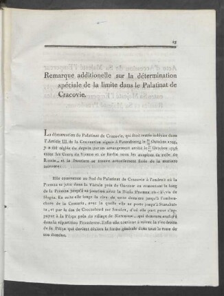 Remarque additionelle sur la détermination spéciale de la limite dans le Palatinat de Cracovie