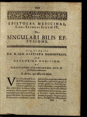 Epistolar. Medicinal. Libri Secundi Sectio IV. De Singulari Bilis Effusione