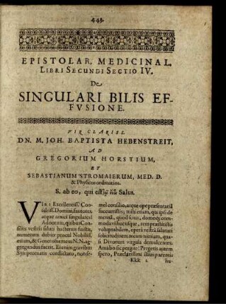 Epistolar. Medicinal. Libri Secundi Sectio IV. De Singulari Bilis Effusione