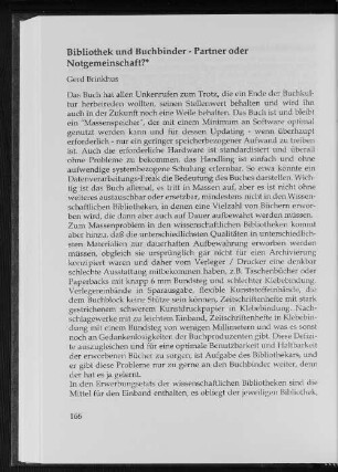 Bibliothek und Buchbinder - Partner oder Notgemeinschaft?