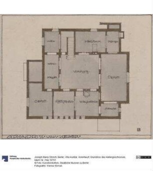 Berlin, Villa Kuntze, Vorentwurf, Grundriss des Kellergeschosses