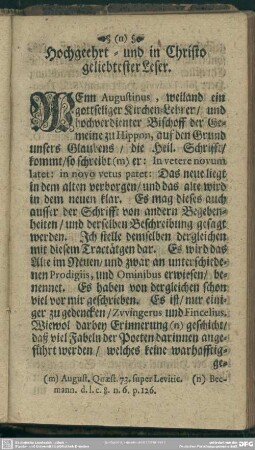 Hochgeehrt- und in Christo geliebter Leser