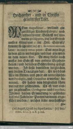 Hochgeehrt- und in Christo geliebter Leser