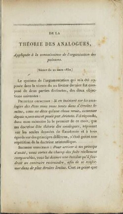 De La Théorie Des Analogues, Appliquée à la connaissance de l`organisation des poissons