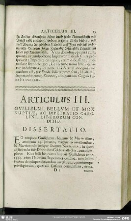 Articulus III. Guilielmi Bellum Et Mox Nuptiae, Ac Impetratio Carolini, Liberorum Conditio