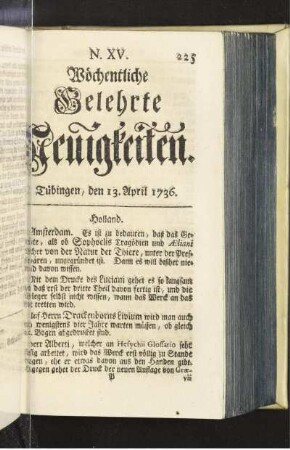 N. XV. Tübingen, den 13. April 1736