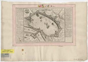 Vogelschauplan von Lauingen (Donau), 1:10 000, Radierung, um 1700 : Lauingen Mitt Vormahligen Schwedischen Wercken. - [Ca. 1:10 000]. - [Augsburg] : [Stridbeck Junior] , [um 1700]. - 1 Vogelschauplan : Radierung u. Kupferst. ; 19 x 15 cm NW oben. - Titel oben Mitte. - Ohne Kt.-Netz. - Windrose unten links. - Mit 1 Wappen. - Mit Erl. am Kartenrand