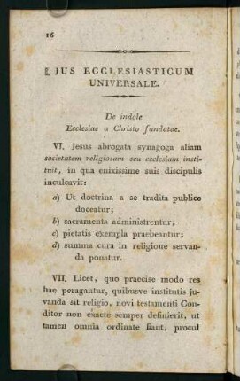 16-27, Jus ecclesiasticum universale. VI.-XXXVII.