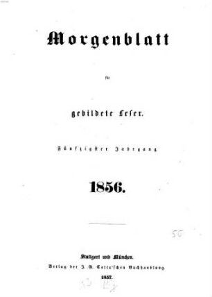 Morgenblatt für gebildete Leser. 50. 1856