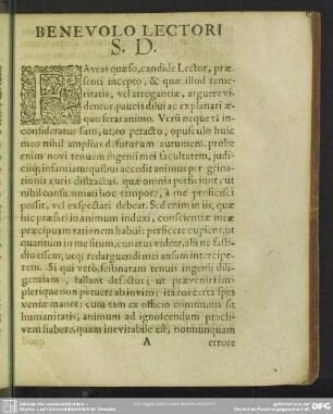 Benevolo Lectori S.D.