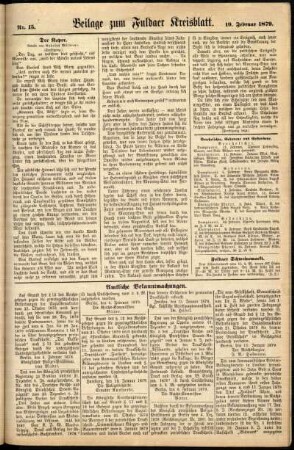 Zweite Ausgabe vom Mittwoch, den 19. Februar 1879.