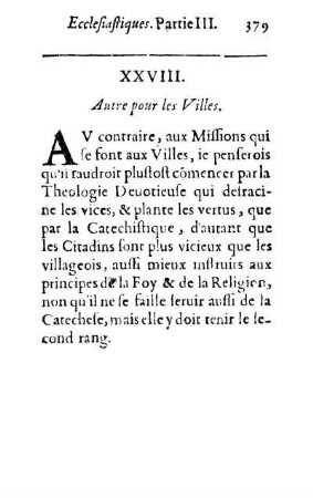 XXVIII. Autre pour les Villes