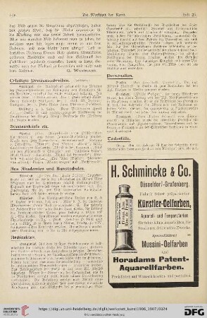 Erledigte Preisausschreien / Staatsankäufe etc. / Aus Akademien und Kunstschulen / Architektur / Personalien / Todesfälle / Aus Künstler- und Kunst-Vereinen / Vermischtes / Werbung