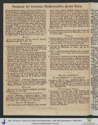 Genealogie des souveränen Großherzoglichen Hauses Baden.
