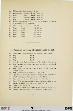 F. Arbeiten in Holz, Elfenbein, Lack u. dgl. (Nr. 535-729)