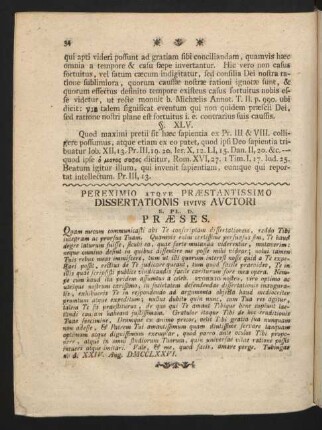 Pereximio Atque Praestantissimo Dissertationis Huius Auctori S. Pl. D. Praeses.