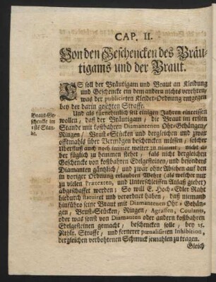 Cap. II. Von den Geschencken des Bräutigams und der Braut