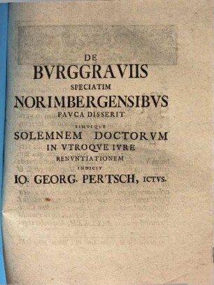 De Burggraviis speciatim Norimbergensibus