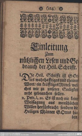 Einleitung Zum nuetzlichen Lesen und Gebrauch der Heil. Schrifft