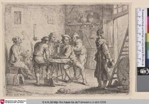 [Fünf Landleute an einem Tisch in einem Wirtshaus; Five peasants at a table in an inn]