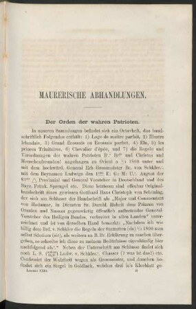 Maurerische Abhandlungen.