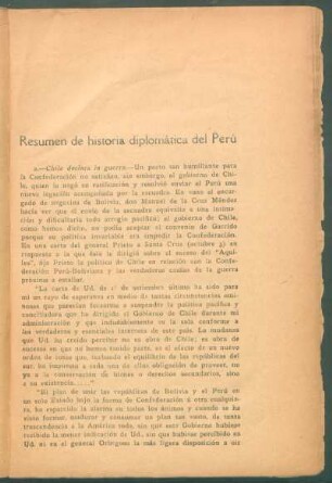 Resumen de historia diplomática del Perú