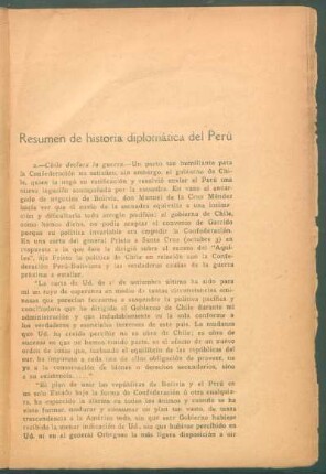 Resumen de historia diplomática del Perú