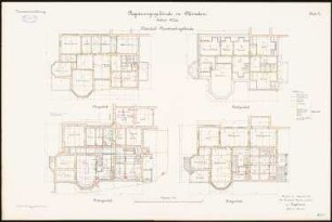 Regierungsgebäude, Minden: Wohnhaus des Regierungspräsidenten: Grundriss Untergeschoss, Erdgeschoss, Obergeschoss, Dachgeschoss 1:100