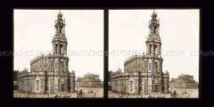 Blick auf die Katholische Hofkirche und Semperoper im Hintergrund, Dresden