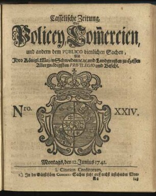 Nro. XXIV, Montags, den 12. Junius 1741