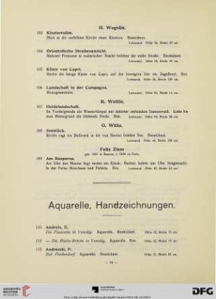 Aquarelle, Handzeichnungen (Nr. 110-134)