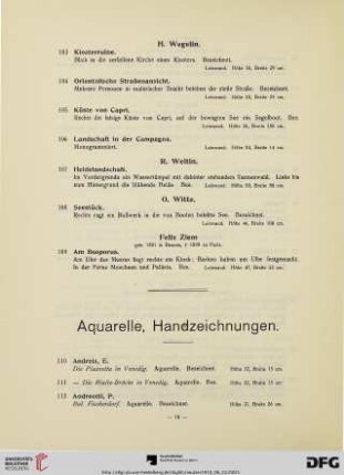 Aquarelle, Handzeichnungen (Nr. 110-134)