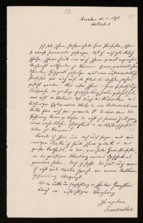 Nr. 26: Brief von Jakob Freudenthal an Paul de Lagarde, Breslau, 15.5.1878