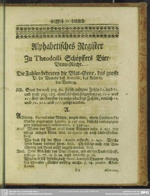 Alphabetisches Register, Zu Theodori Schöpffers Bier-Brau-Recht